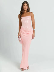 Spaghetti Strap Patchwork Maxi Dress