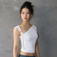 Skew Collar Asymmetric Short Sleeve Crop Top