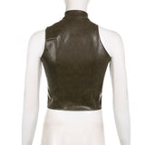 Brown Zipper Faux Leather Vest Top