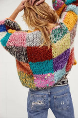 Knit Colourful Patchwork Pattern Cardigan