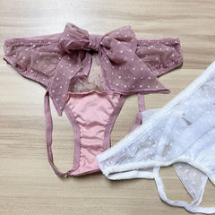 Tie Up Babydoll Mesh Dot Lace Nightdress with Panties Pajama Set