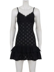 Black Knit Ruffled Hem Mini Dress