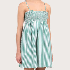 Striped Print Smocked Spaghetti Strap Babydoll Mini Dress