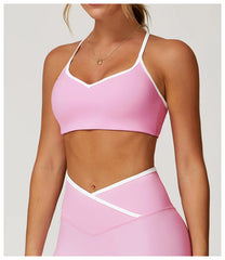 Pink sports bra and leggings set - side view