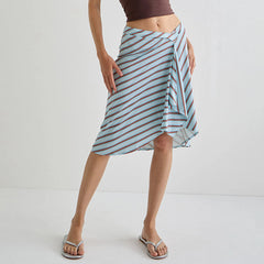 Asymmetric Hem Patchwork Midi Skirt