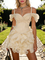 Ruffle Braided Strap Off-Shoulder Mini Dress