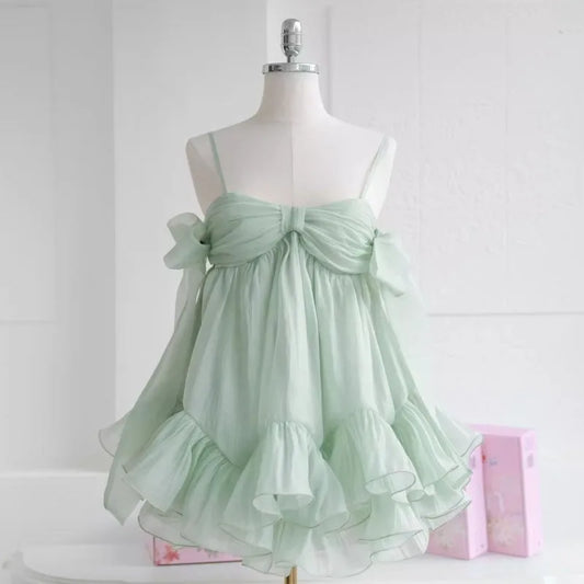Bow Tie Up Off-Shoulder A-line Ruffle Mini Dress