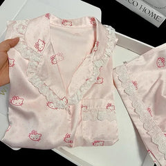 Pink Hello Kitty Ice Satin Shirt And Shorts Pajama Set
