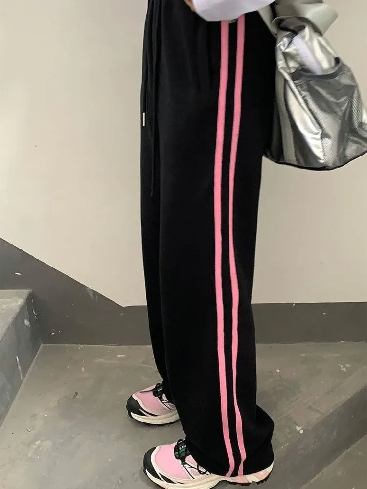 Black Sweatpants With Pink Stripes