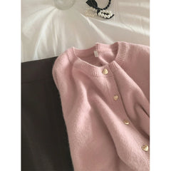 Pink Knitted Heart Buttoned Cardigan