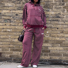Striped Long Sleeve Hoodie Sweatshirt and Joggers Pants Tracksuit Set