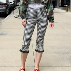 Plaid Lace Trim Capri Leggings