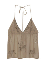Brown Sequin Halter Tie-Up Top