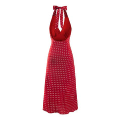 Red Polka Dot Print Tie Up Long Dress