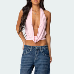Deep neck halter open back top.