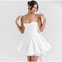 White Strapless Back Bow Mini Dress