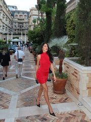 Ruched Bodycon Sleeveless High Neck Mini Dress