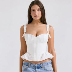 White Peplum Bow Corset Top