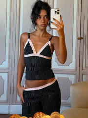 Polka Dot Lace Trim Cami Top And Pants Set
