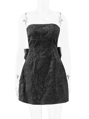 Black Glitter Removable Bow Tube Mini Dress