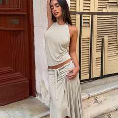 Ribbion Tie Up Frill Hem Midi Skirt