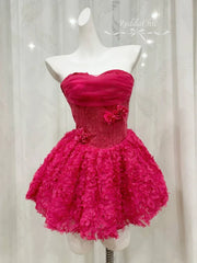 Strapless Flower Textured Bubble Ruffle Mini Dress