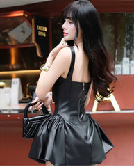 Black Pu Leather Patchwork Mini Dress