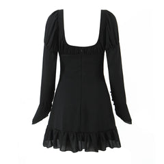 Long Sleeve Square Neck Ruched Bust Mini Dress