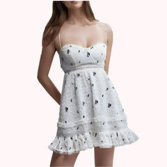 White Embroidery Flower Corset Style Cami Mini Dress