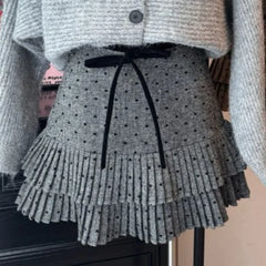 Polka Dot Pleated Bow Mini Skirt