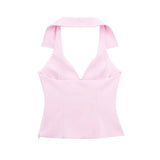 Pink Halter Sleeveless Top And Skort Set