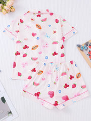 Fruit Print Short Sleeve Button Shirt And Shorts Pajama Set