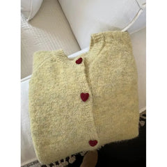 Deep Grey Wool Knitted Heart Buttoned Cardigan