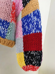 Knit Colourful Patchwork Pattern Cardigan