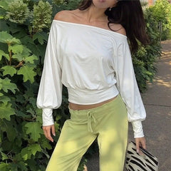 Off Shoulder Long Sleeve Crop Top