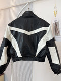 Black And White Thunder Pu Leather Bomber Jacket