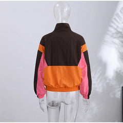 Color Block Collared Zip Up Jacket