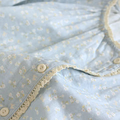 Cotton O-neck Long-sleeved Printed Button Shirt And Pants Pajama Set