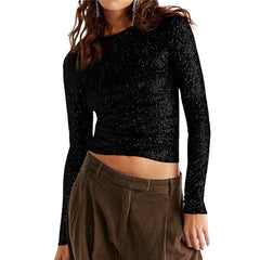 Sequin Long Sleeve Crop Top