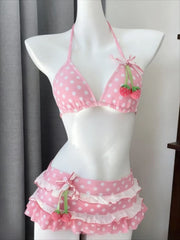 Triangle Bikini With Ruffle Cover Up Skirt Two Piece Set