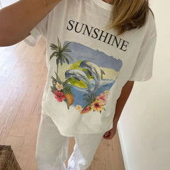 White Short Sleeve Oversized Graphic T Shirts