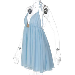 Metal-Embellished Strappy V-Neck A-line Mini Dress