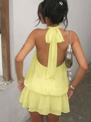 Chiffon Frill Halter Mini Dress