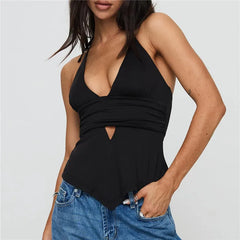 Halter Low Cut Peplum Ruffle Top