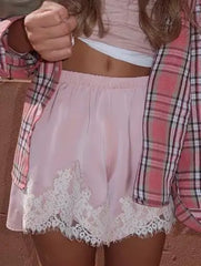 Satin Lace Trim Shorts