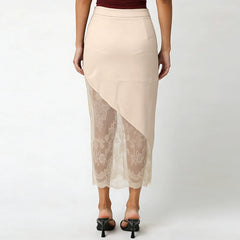 Satin Half Slip Lace Patchwork Long Skirt