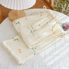 Printed Crepe Cotton Straight Drawstring Trousers