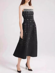 Black Strapless Diamonds Mini / Midi A-line Dress