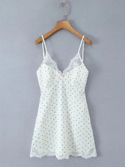 White Lace Trim Polka Dot Mini Slip Dress