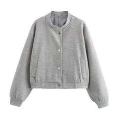 Stand Collar Snap Button Bomber Jacket